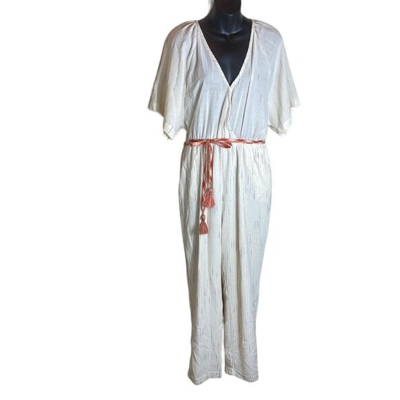 Anthropologie feather & bone ‘soleil’ jumpsuit pantsuit cream w striping small - Picture 5 of 11